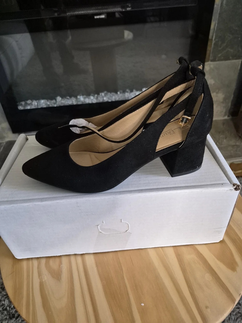 CL by Laundry Black Ankle-Strap Block Heel Pump